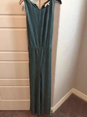 Anthropologie Teal Sleeveless Wide-Leg Pleated Jumpsuit
